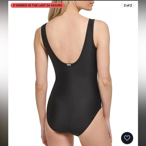 NWT Calvin Klein Colorblock Ruched One Piece Swimsuit Size 8 - Picture 2 of 6